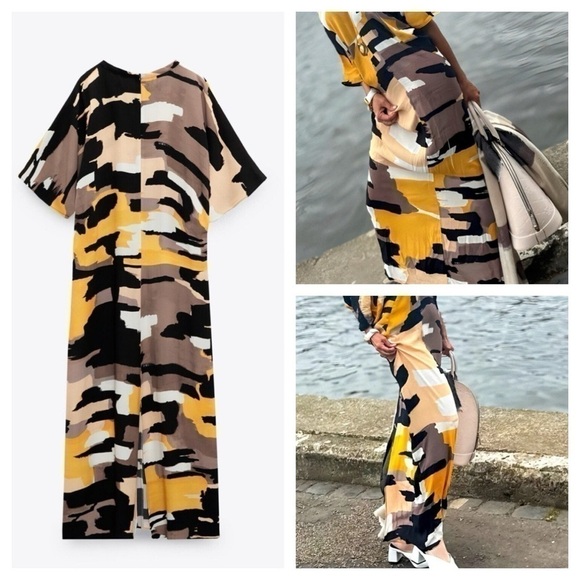 Zara Dresses & Skirts - ZARA PRINTED MIDI DRESS - LIMITED EDITION MUSTARD SIZE XS NWT
